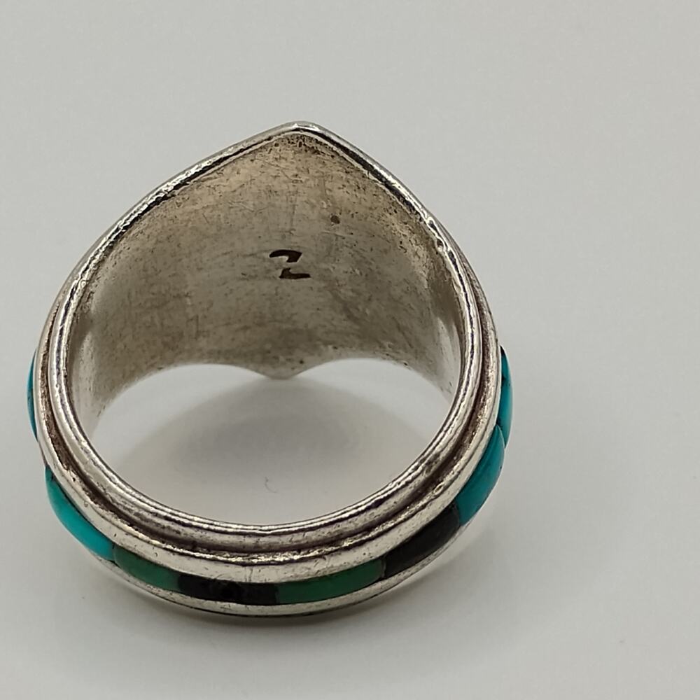 Native American Hopi Turquoise Inlay Ring Size 6.25 - Picture 7 of 8